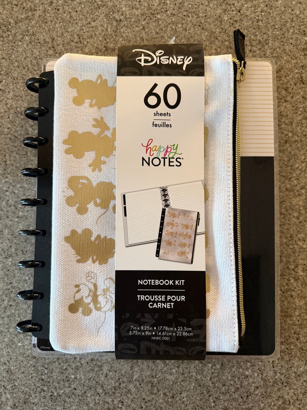 Disney Happy Notes Notebook Kit 60 Sheets White Fabric Pen Pouch NEW